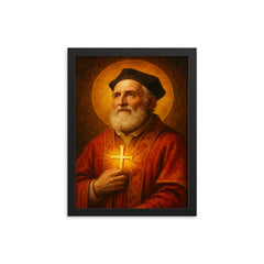 Saint Philip Neri framed print on a plain backdrop in size 12"x16".