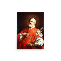 Saint Philip Neri poster on a plain backdrop in size 12"x16".