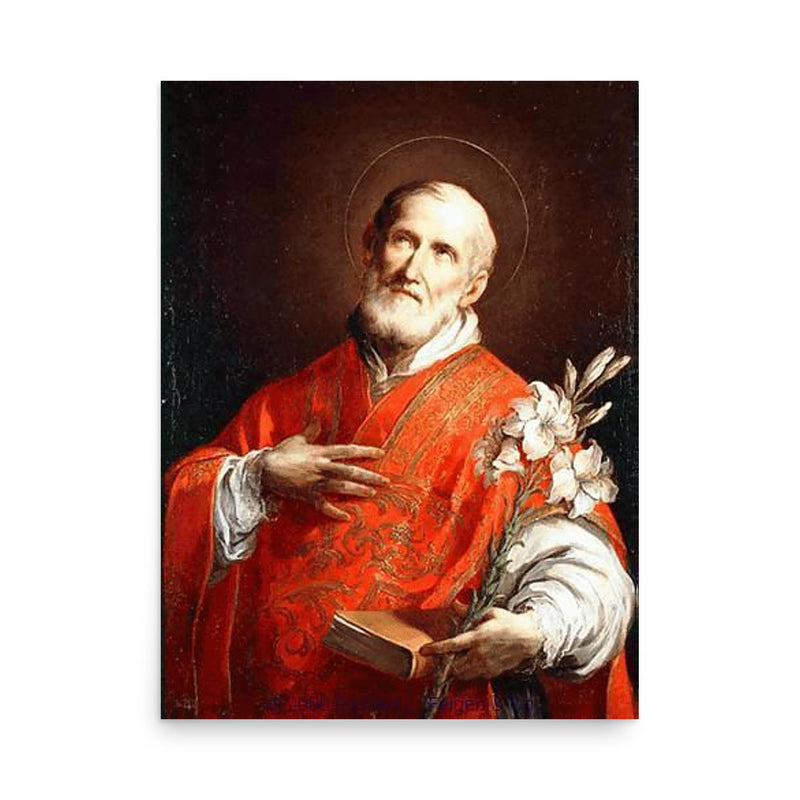 Saint Philip Neri poster on a plain backdrop in size 18
