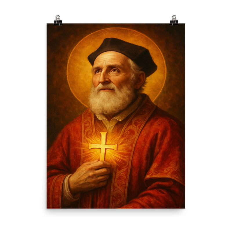 Saint Philip Neri poster on a plain backdrop in size 8