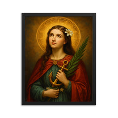 Saint Philomena framed print on a plain backdrop in size 16"x20".