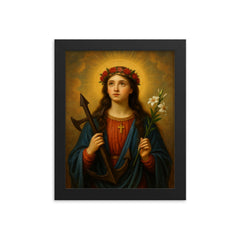 Saint Philomena of Rome framed print on a plain backdrop in size 8"x10".