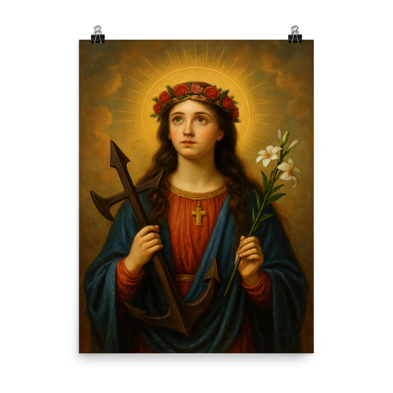 Saint Philomena of Rome poster on a plain backdrop in size 8