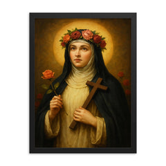 Saint Rose of Lima framed print on a plain backdrop in size 18"x24".