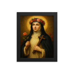 Saint Rose of Lima framed print on a plain backdrop in size 8"x10".