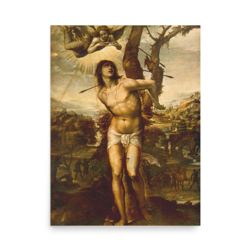 Saint Sebastian poster on a plain backdrop in size 18