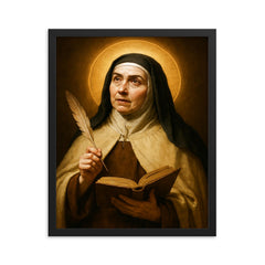 Saint Teresa of Avila portrait framed print on a plain backdrop in size 16"x20".