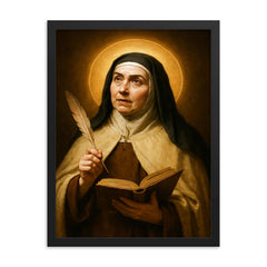 Saint Teresa of Avila portrait framed print on a plain backdrop in size 18"x24".