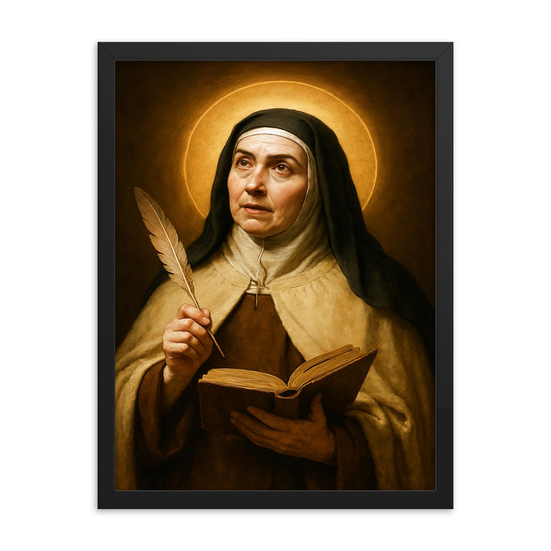Saint Teresa of Avila portrait framed print on a plain backdrop in size 18