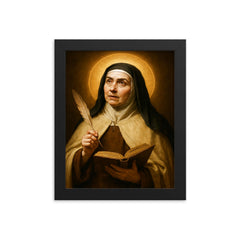 Saint Teresa of Avila portrait framed print on a plain backdrop in size 8"x10".