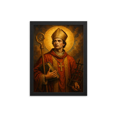 Saint Vincent of Saragossa framed print on a plain backdrop in size 12"x16".