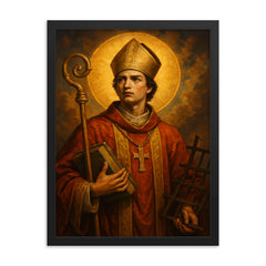 Saint Vincent of Saragossa framed print on a plain backdrop in size 18"x24".