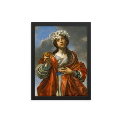 Saint with Golden Heart by Carlo Dolci framed print on a plain backdrop in size 12"x16".