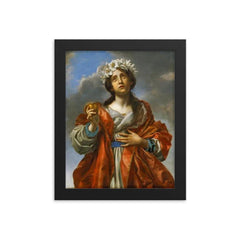 Saint with Golden Heart by Carlo Dolci framed print on a plain backdrop in size 8"x10".