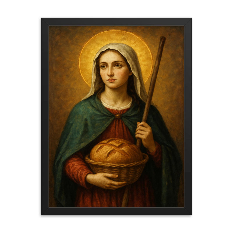 Saint Zita of Lucca framed print on a plain backdrop in size 18