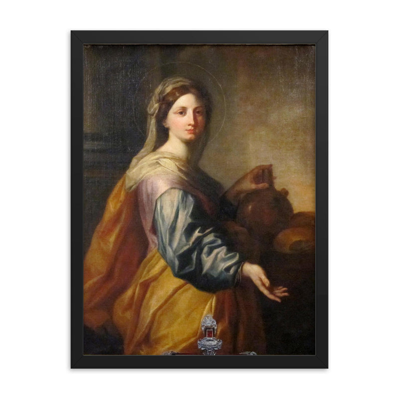 Saint Zita of Lucca framed print on a plain backdrop in size 18