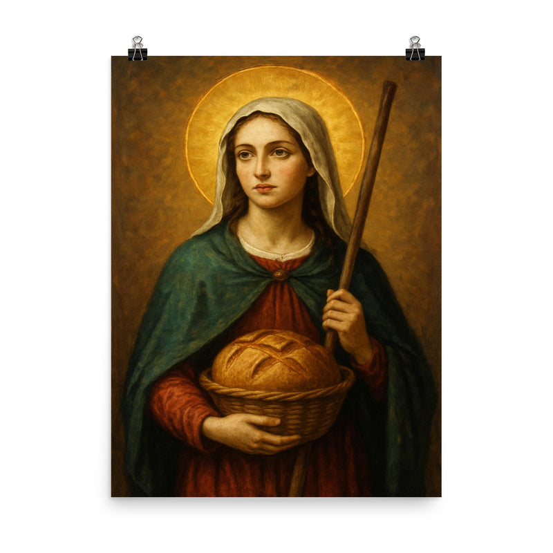 Saint Zita of Lucca poster on a plain backdrop in size 8