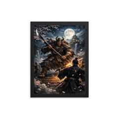 Saito Musashibo Benkei at bridge challenge framed print on a plain backdrop in size 12"x16".
