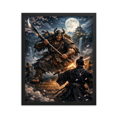 Saito Musashibo Benkei at bridge challenge framed print on a plain backdrop in size 16"x20".