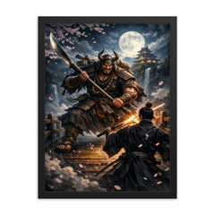 Saito Musashibo Benkei at bridge challenge framed print on a plain backdrop in size 18"x24".