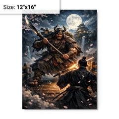 Saito Musashibo Benkei at bridge challenge metal print on a plain backdrop in size 12"x16".
