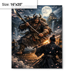 Saito Musashibo Benkei at bridge challenge metal print on a plain backdrop in size 16"x20".