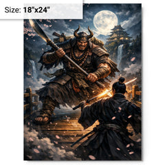 Saito Musashibo Benkei at bridge challenge metal print on a plain backdrop in size 18"x24".