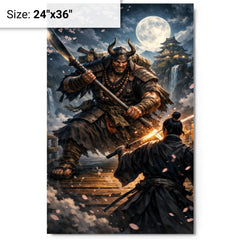 Saito Musashibo Benkei at bridge challenge metal print on a plain backdrop in size 24"x36".