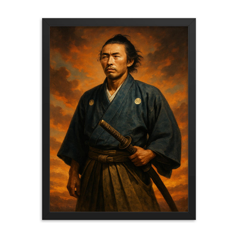 Sakamoto Ryoma framed print on a plain backdrop in size 18
