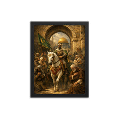 Saladin entering Jerusalem with restraint framed print on a plain backdrop in size 12"x16".