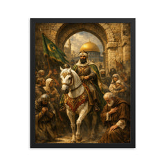 Saladin entering Jerusalem with restraint framed print on a plain backdrop in size 16"x20".