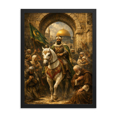 Saladin entering Jerusalem with restraint framed print on a plain backdrop in size 18"x24".