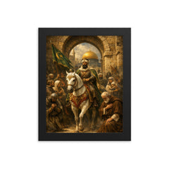 Saladin entering Jerusalem with restraint framed print on a plain backdrop in size 8"x10".
