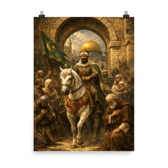 Saladin entering Jerusalem with restraint poster on a plain backdrop in size 8"x10".