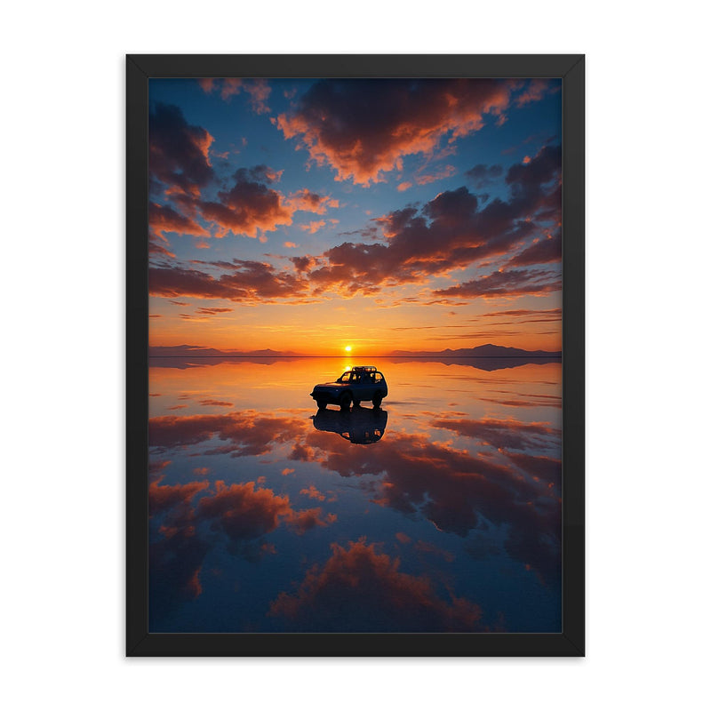 Salar de Uyuni Bolivia framed print on a plain backdrop in size 18