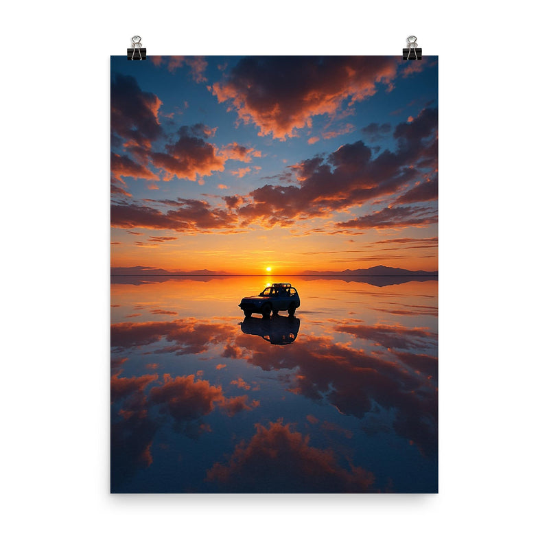 Salar de Uyuni Bolivia poster on a plain backdrop in size 8