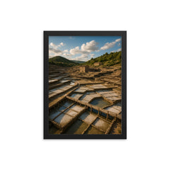 Salinas de Anana Salt Pans Basque Country Spain framed print on a plain backdrop in size 12"x16".