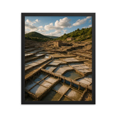 Salinas de Anana Salt Pans Basque Country Spain framed print on a plain backdrop in size 16"x20".