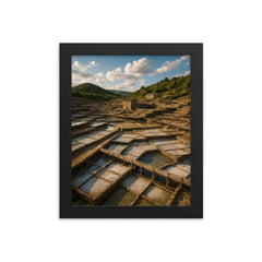 Salinas de Anana Salt Pans Basque Country Spain framed print on a plain backdrop in size 8"x10".