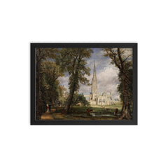 Salisbury Cathedral from the Bishop's Grounds by John Constable framed print on a plain backdrop in size 12"x16".