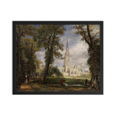 Salisbury Cathedral from the Bishop's Grounds by John Constable framed print on a plain backdrop in size 16"x20".