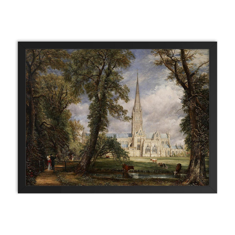 Salisbury Cathedral from the Bishop's Grounds by John Constable, c. 1825 framed print on a plain backdrop in size 18