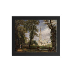 Salisbury Cathedral from the Bishop's Grounds by John Constable, c. 1825 framed print on a plain backdrop in size 8"x10".