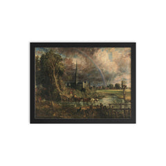 Salisbury Cathedral from the Meadows by John Constable framed print on a plain backdrop in size 12"x16".