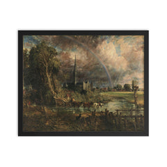 Salisbury Cathedral from the Meadows by John Constable framed print on a plain backdrop in size 16"x20".