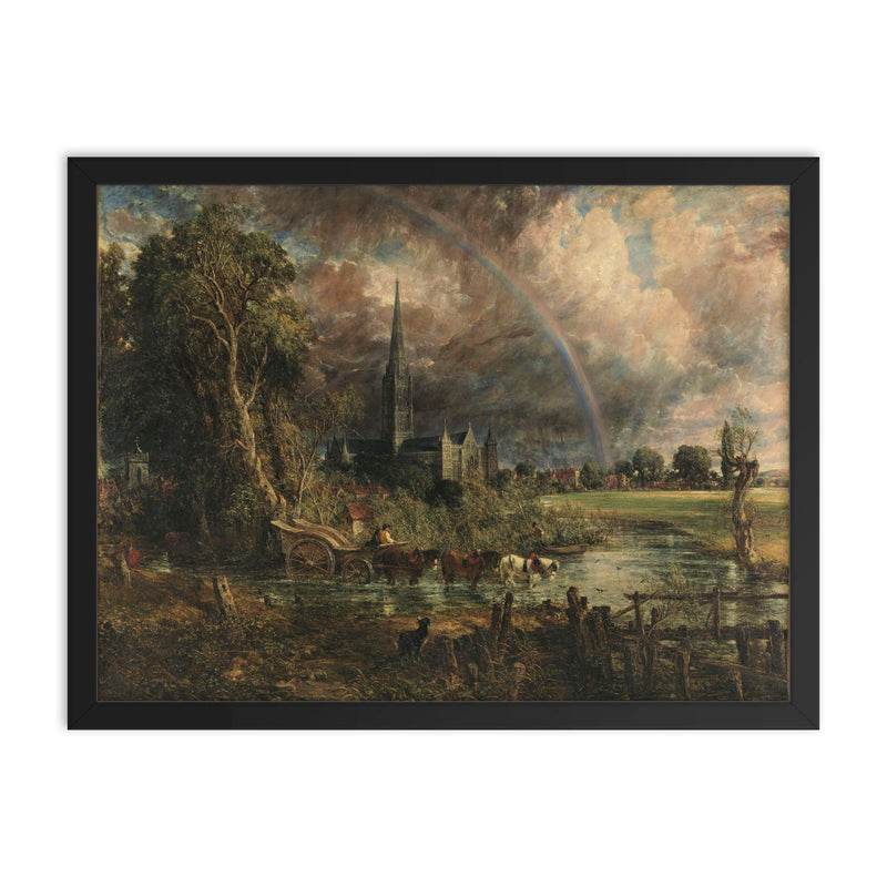 Salisbury Cathedral from the Meadows by John Constable framed print on a plain backdrop in size 18