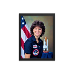 Sally Ride framed print on a plain backdrop in size 12"x16".