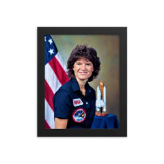 Sally Ride framed print on a plain backdrop in size 8"x10".