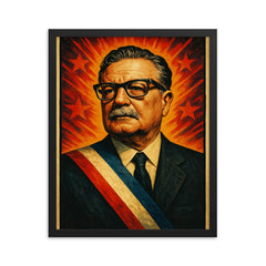 Salvador Allende framed print on a plain backdrop in size 16"x20".