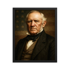 Sam Houston portrait framed print on a plain backdrop in size 16"x20".